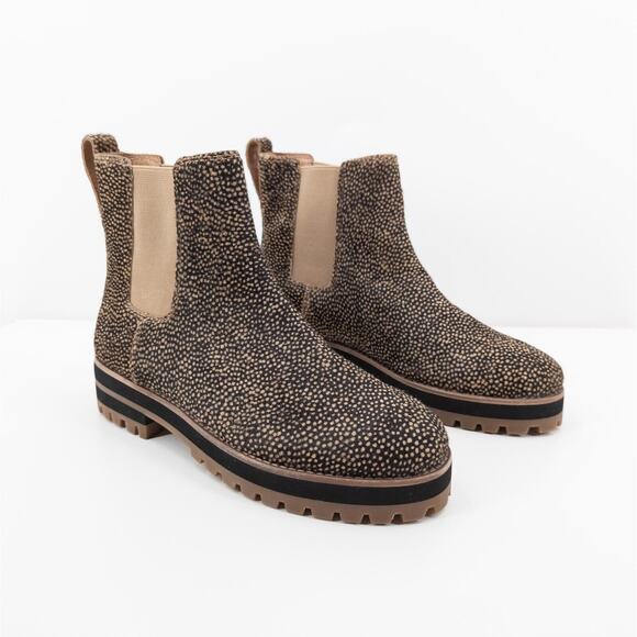 Madewell Women 5.5 The Ivy Chelsea Lug Boots Toffee Brown Mini Dot Calf Hair NEW